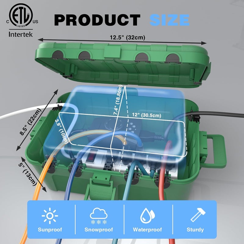 Flemoon IP54 Waterproof Electrical Box, Outdoor Plug Cover Weatherproof, for Outdoor Outlet, Timer, Extension Cord, Power Strip, String Light, Green - Image 3